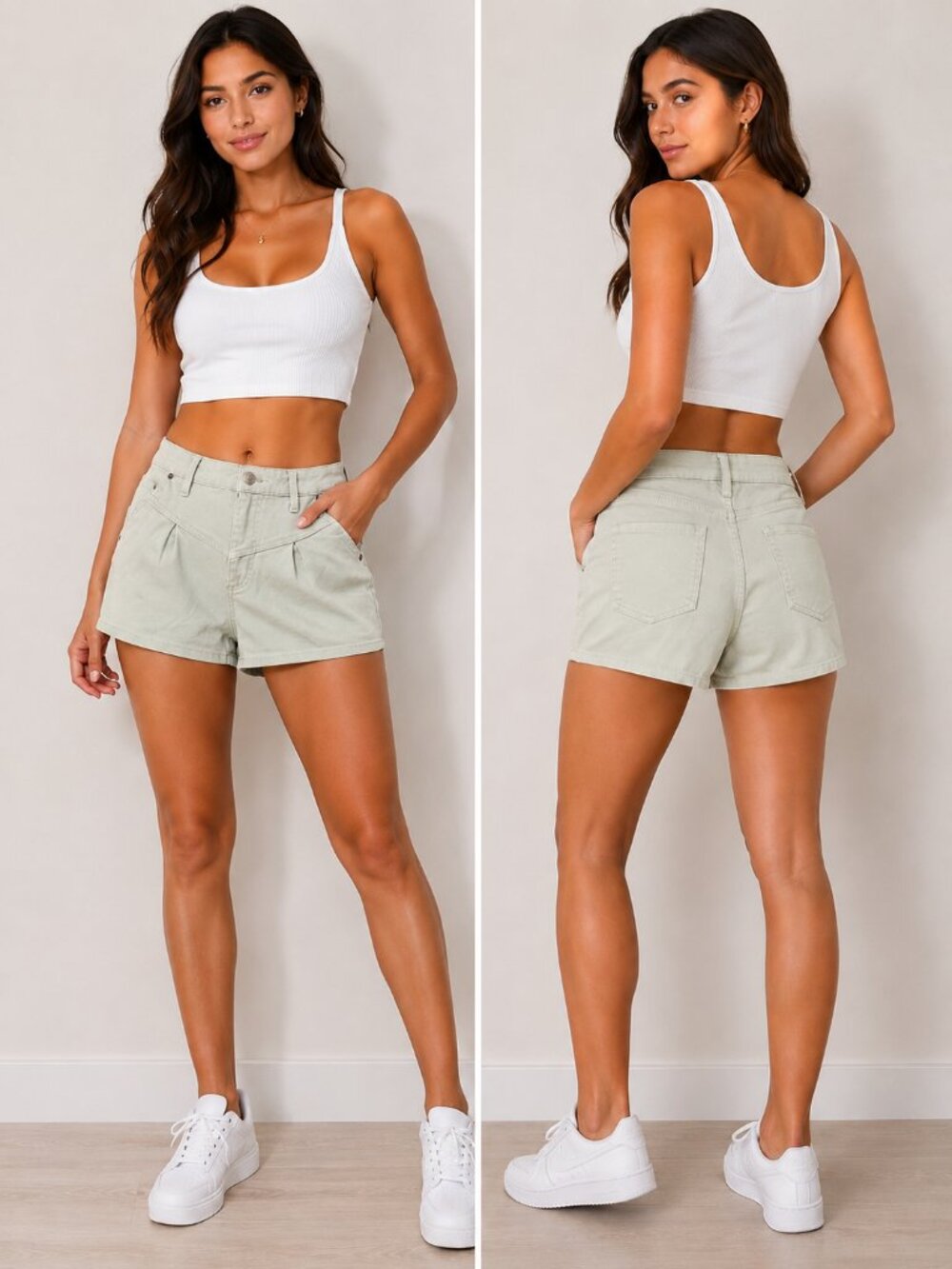 Western Utility High Rise Shorts Sage Green Pleated Pocket Sz 6